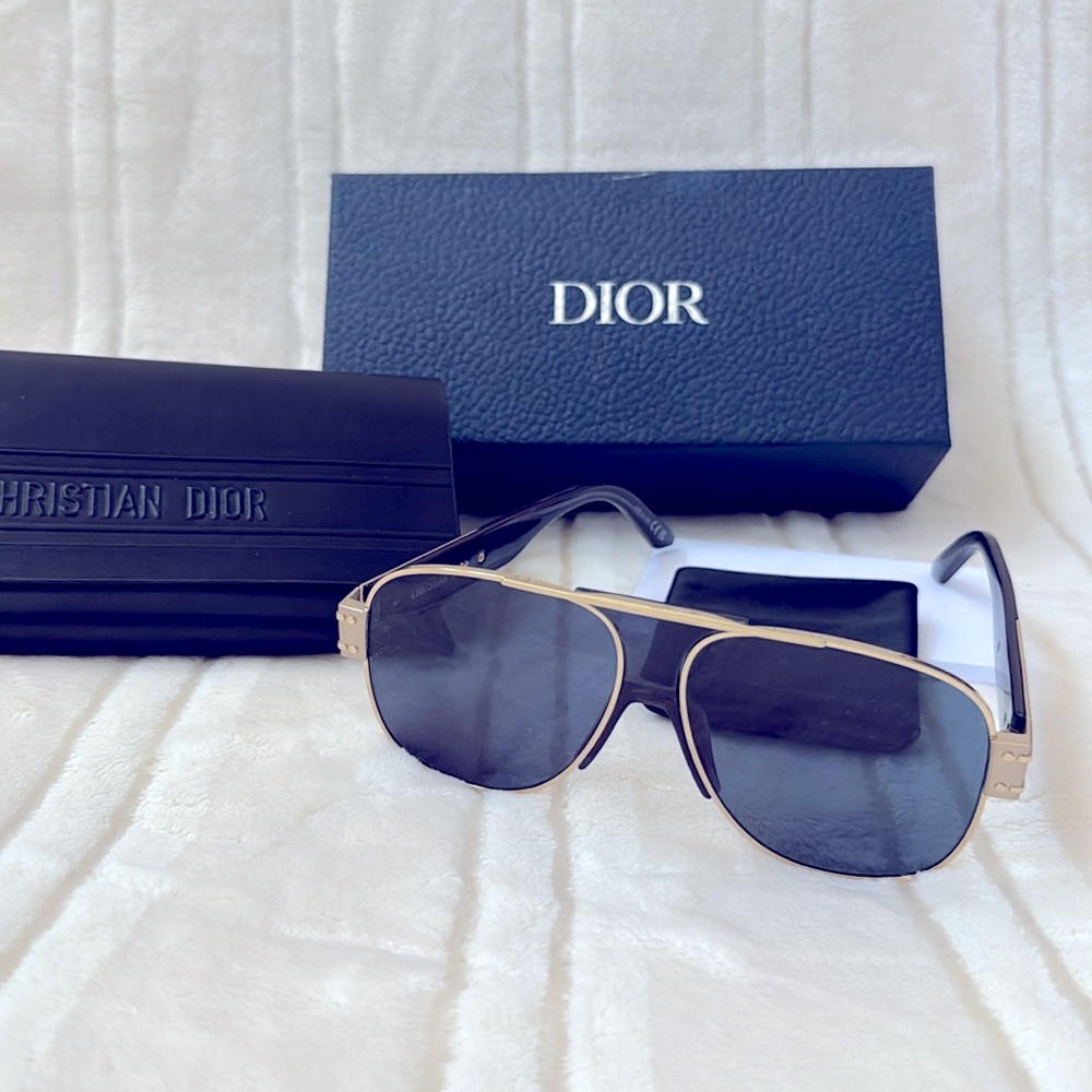 MSRP $610 Christian Dior Aviator Sunglasses Translucent Blue Gold Metal Frame - Picture 7 of 16
